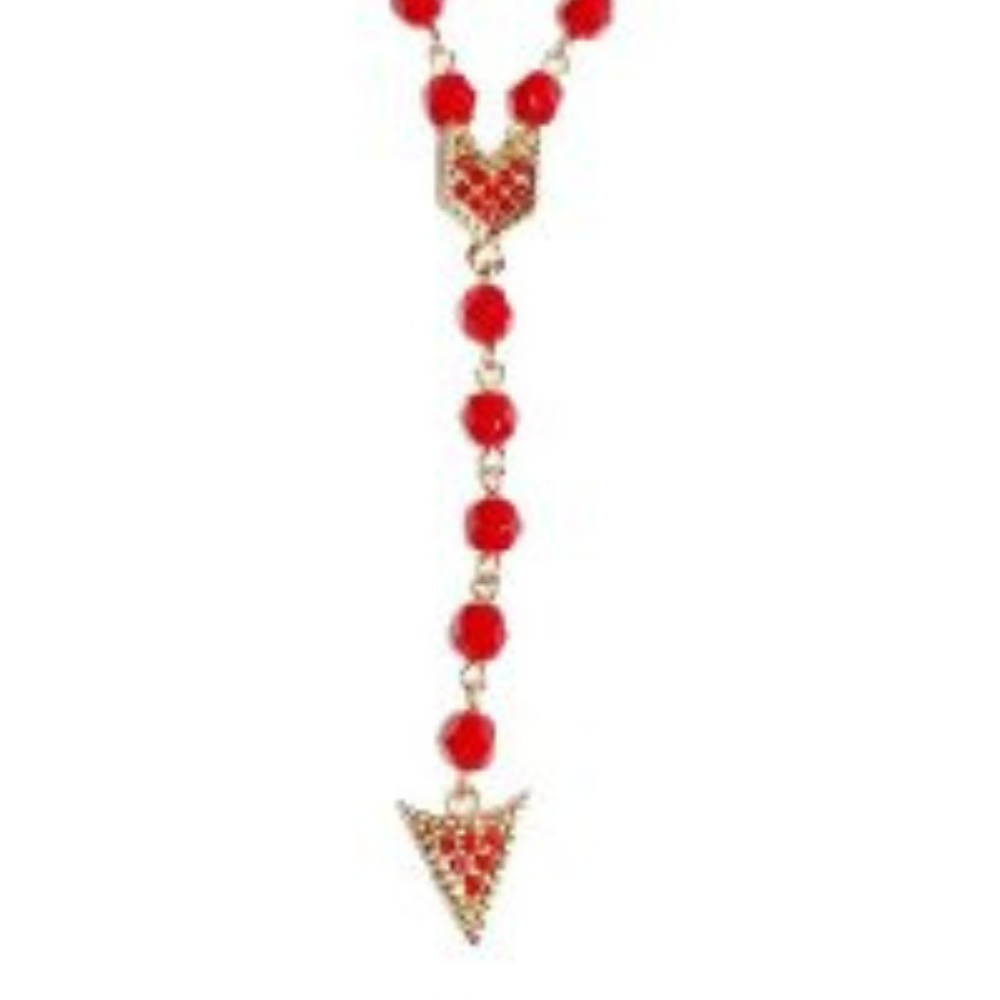 DISNEY COUTURE POCAHONTAS ROSARY RED BEAD/RED SWAROVSKI CRYSTAL NECKLACE**NEW! - Picture 5 of 5